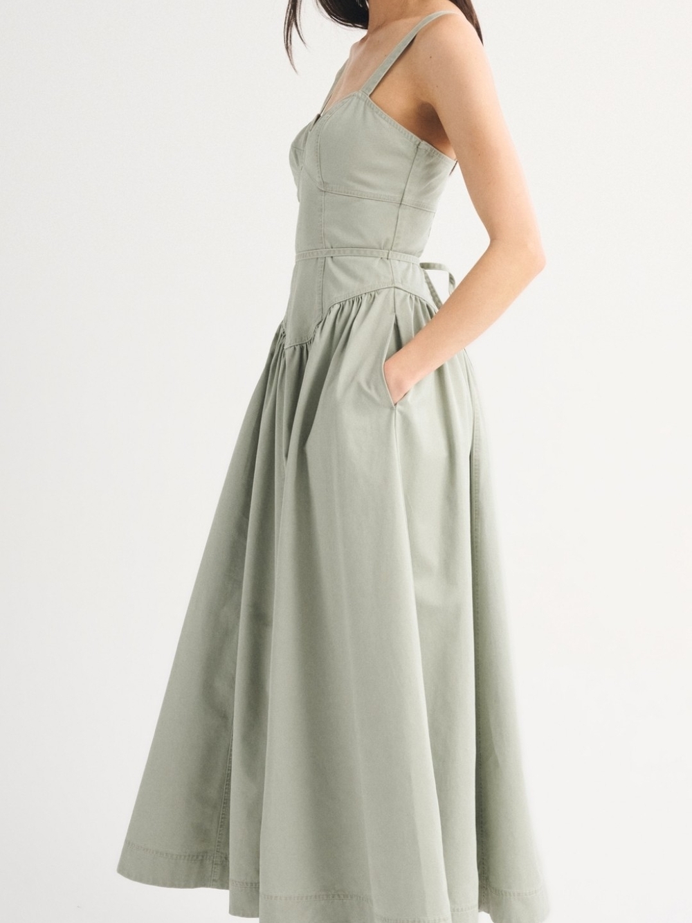 Abercrombie & Fitch Olive Green Midi Dress with Sweetheart Bodice - Picture 4 of 6